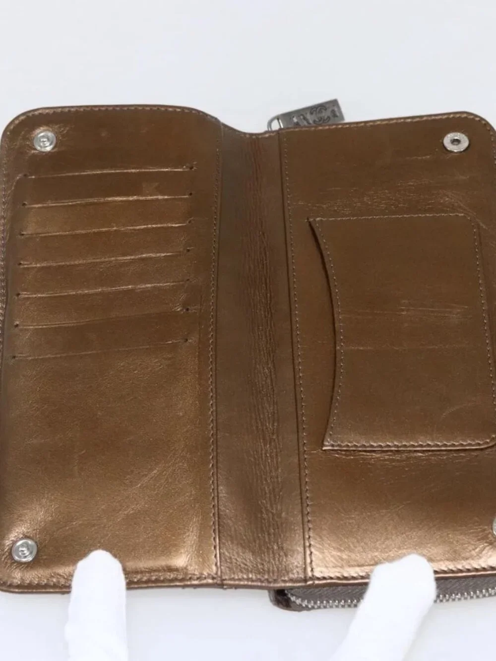 CHANEL Bicolore Long Wallet Leather Gold CC Auth LNZ276V